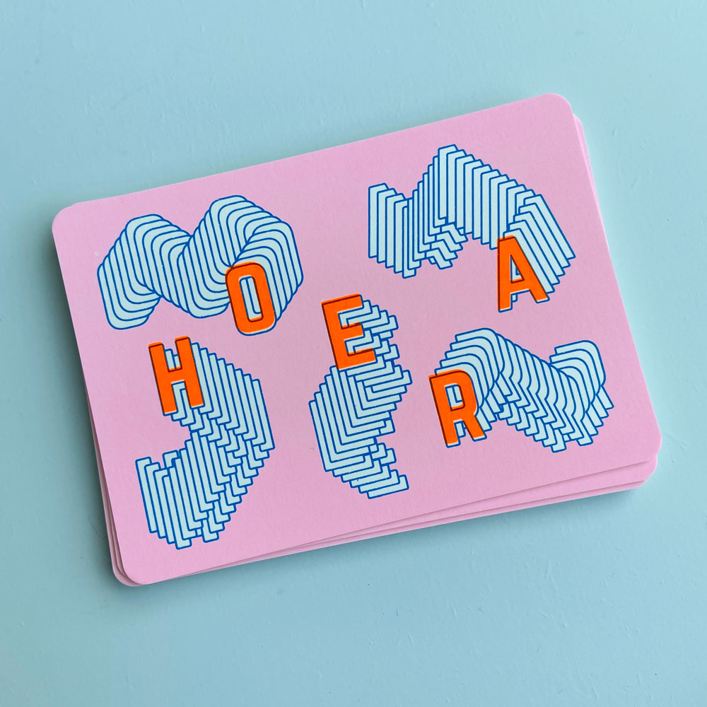 Zeefdruk wenskaart HOERA - roze