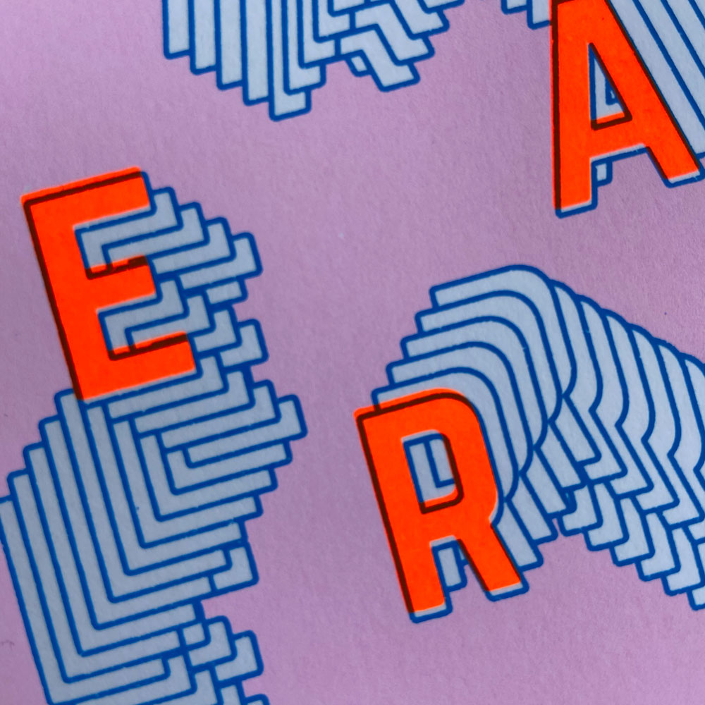 Zeefdruk wenskaart HOERA - roze