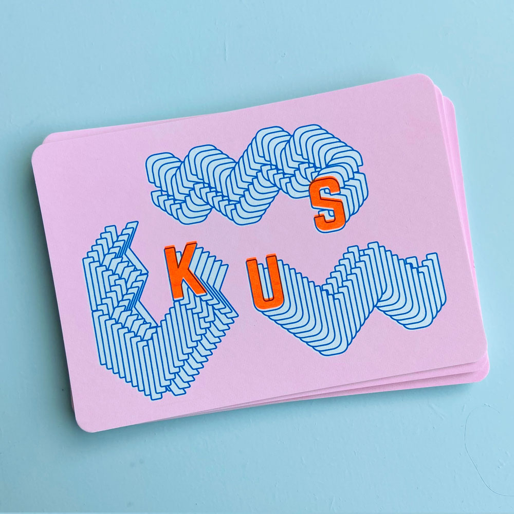 Zeefdruk wenskaart KUS - roze