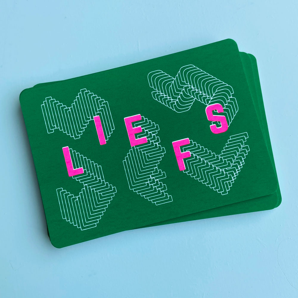 Zeefdruk wenskaart LIEFS