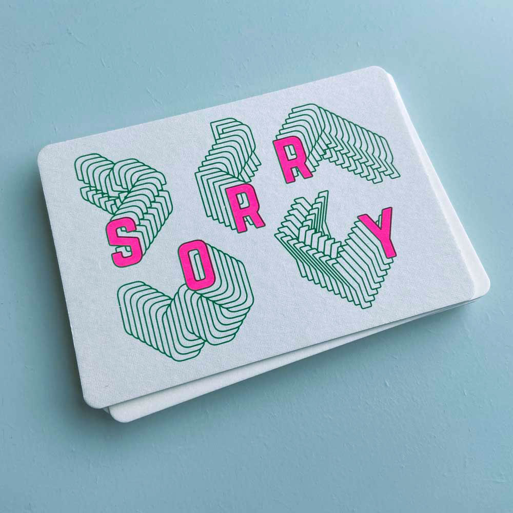 Zeefdruk wenskaart SORRY - wit