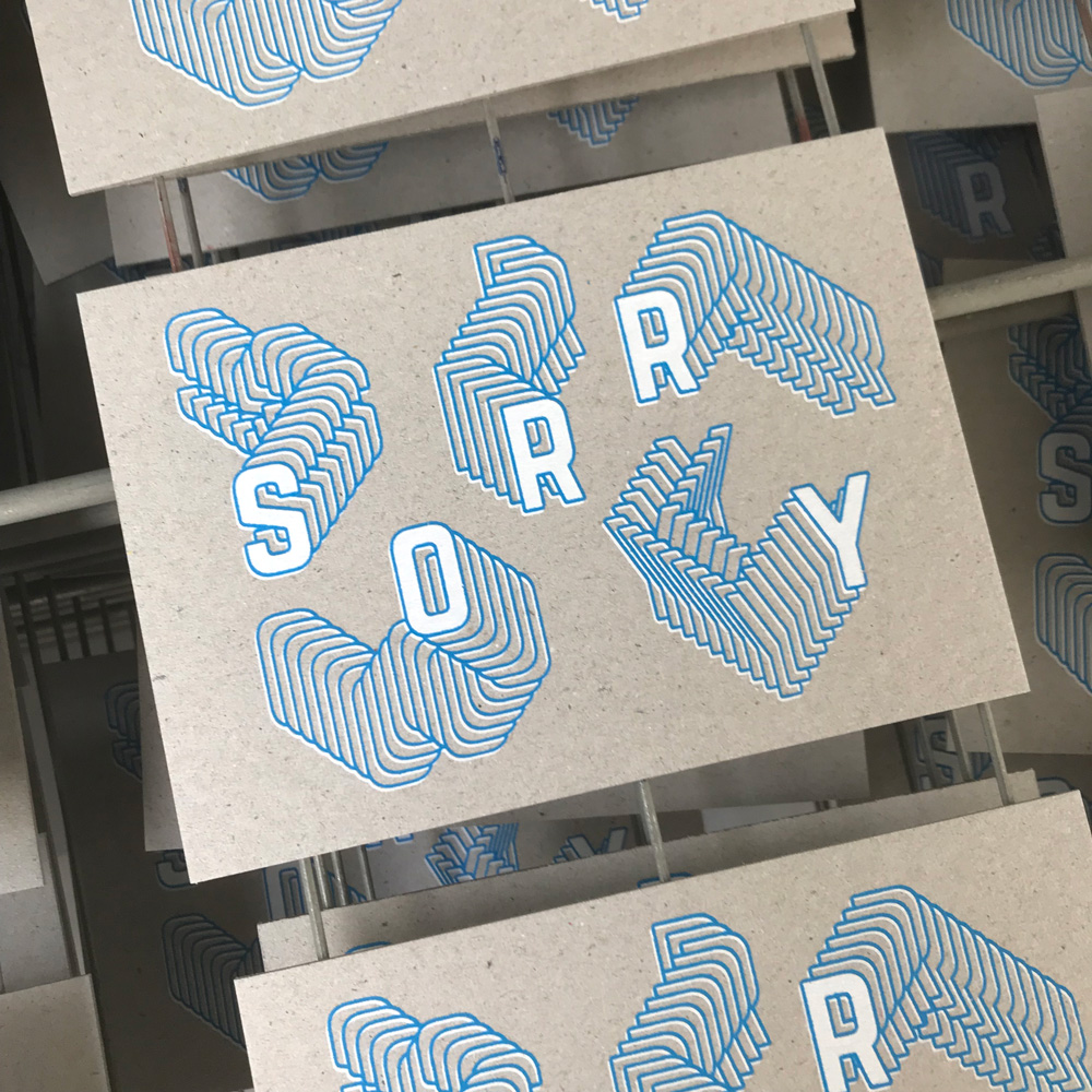 Wenskaart SORRY zeefdrukken