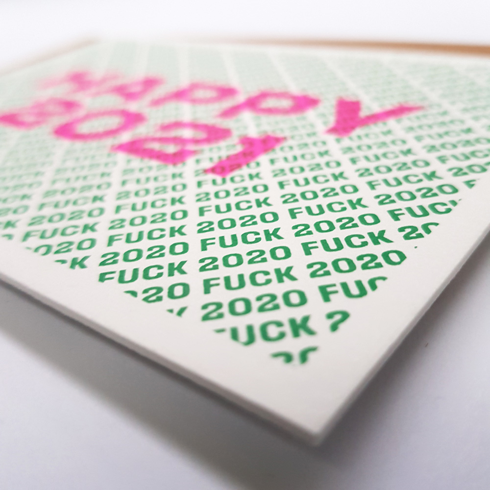 Nieuwjaarskaart Fuck 2020 Happy 2021 groen roze
