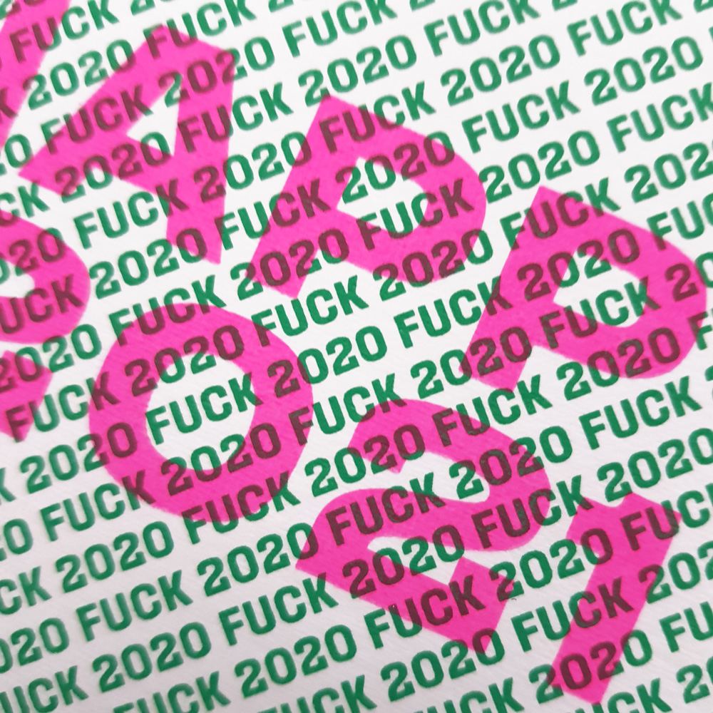 Nieuwjaarskaart Fuck 2020 Happy 2021 groen roze