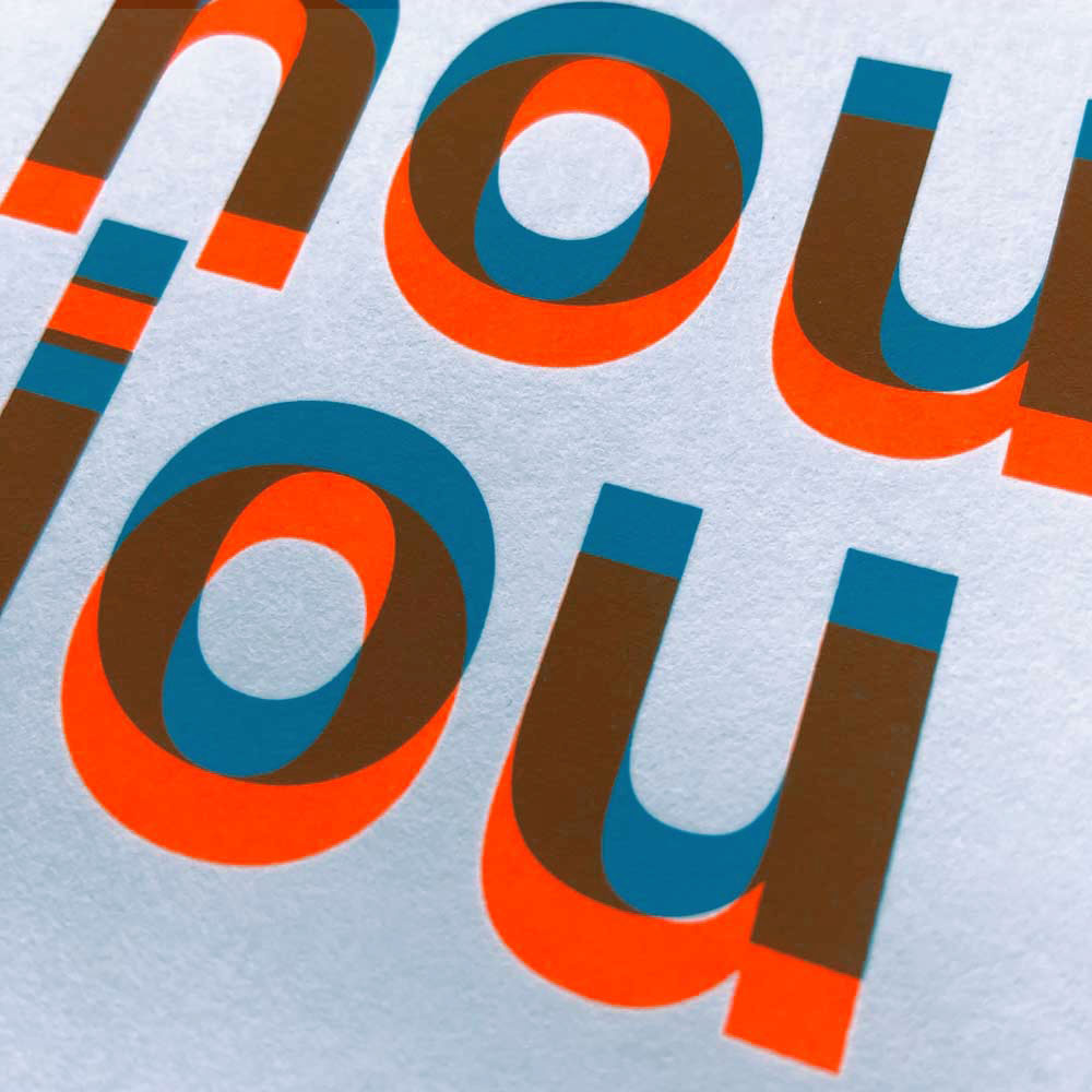 Zeefdruk wenskaart IK HOU JOU - blauw/oranje - Afbeelding 2