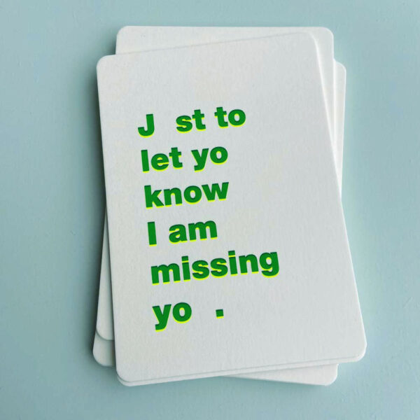 Zeefdruk wenskaart MISSING YOU - groen