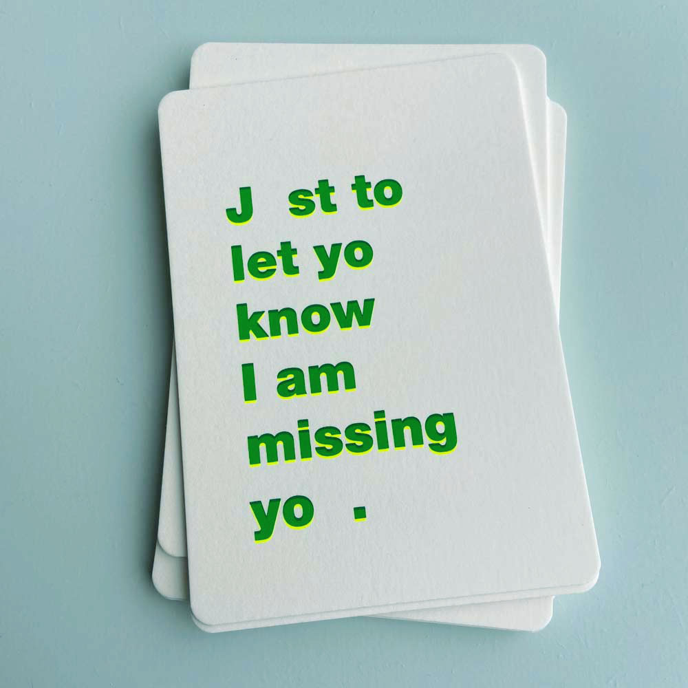 Zeefdruk wenskaart MISSING YOU - groen