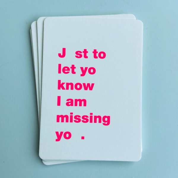 Zeefdruk wenskaart MISSING YOU - roze