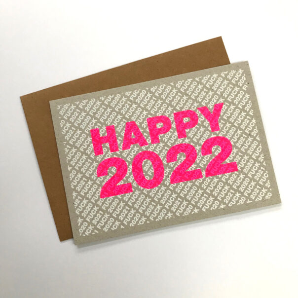 Nieuwjaarskaart HAPPY 2022 - grijs karton