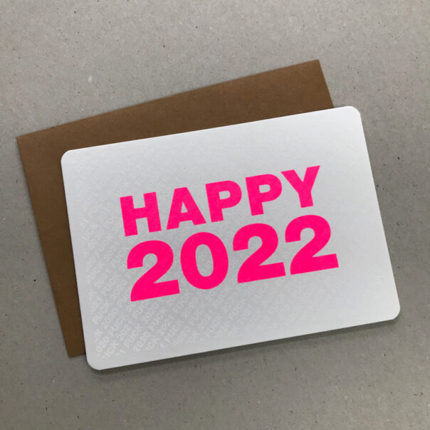 Nieuwjaarskaart HAPPY 2022 - wit karton