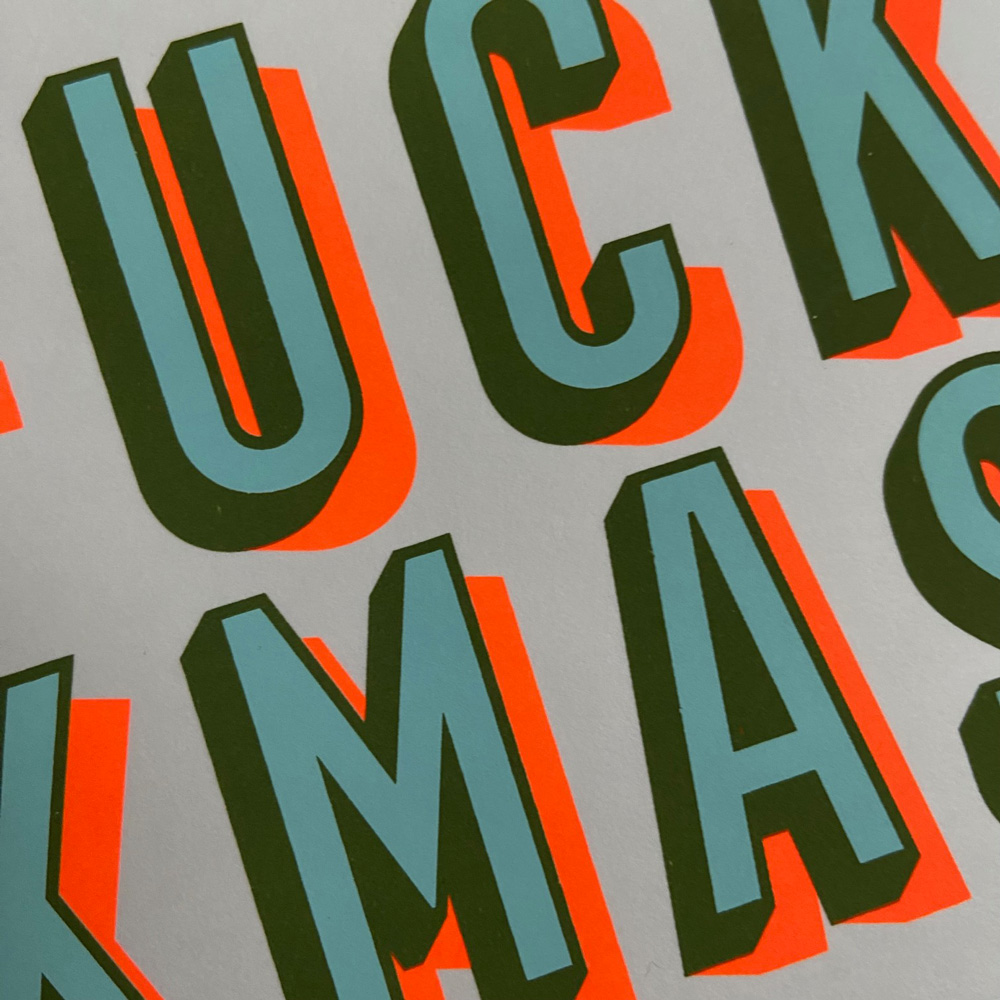 FUCK_XMAS_mintgroen_fluororanje_3 Gezeefdrukte kerstkaart FUCK XMAS