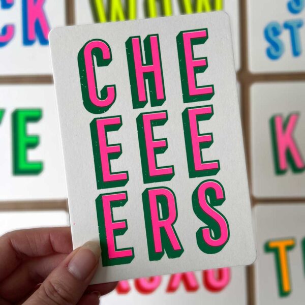 Zeefdruk wenskaart CHEEEEERS