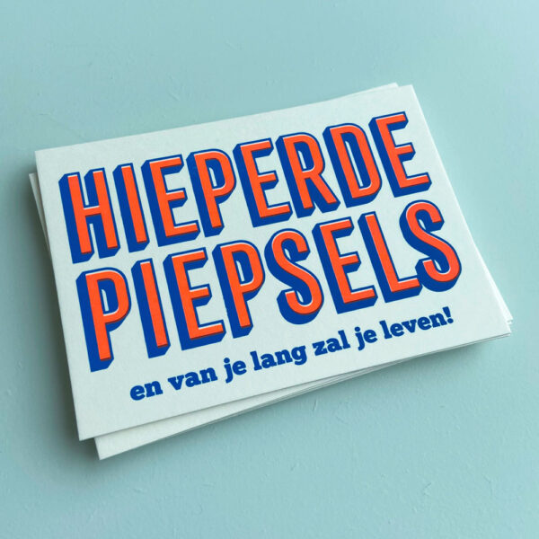 Zeefdruk wenskaart HIEPERDEPIEPSELS - blauw/oranje