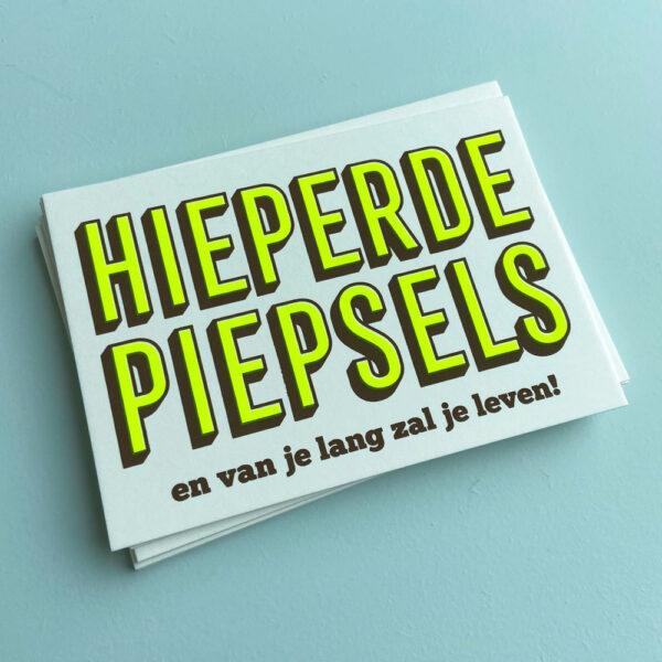 Zeefdruk wenskaart HIEPERDEPIEPSELS - bruin/geel