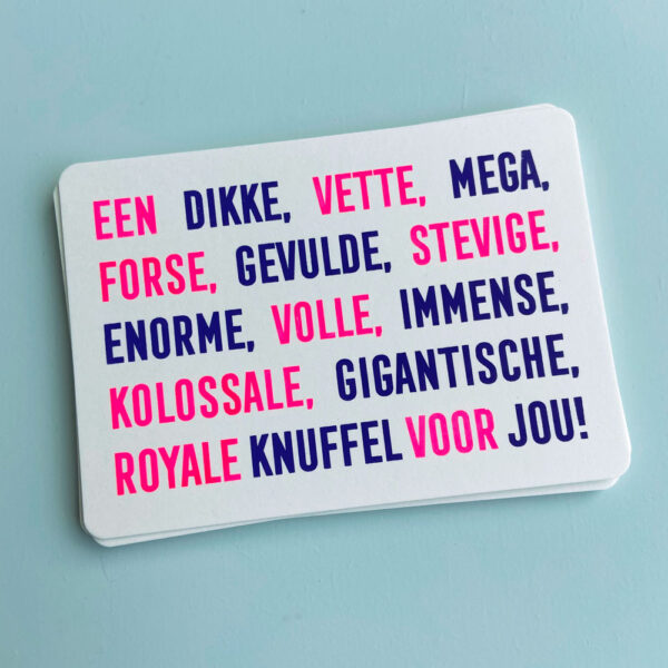 Zeefdruk wenskaart DIKKE VETTE KNUFFEL - paars/roze