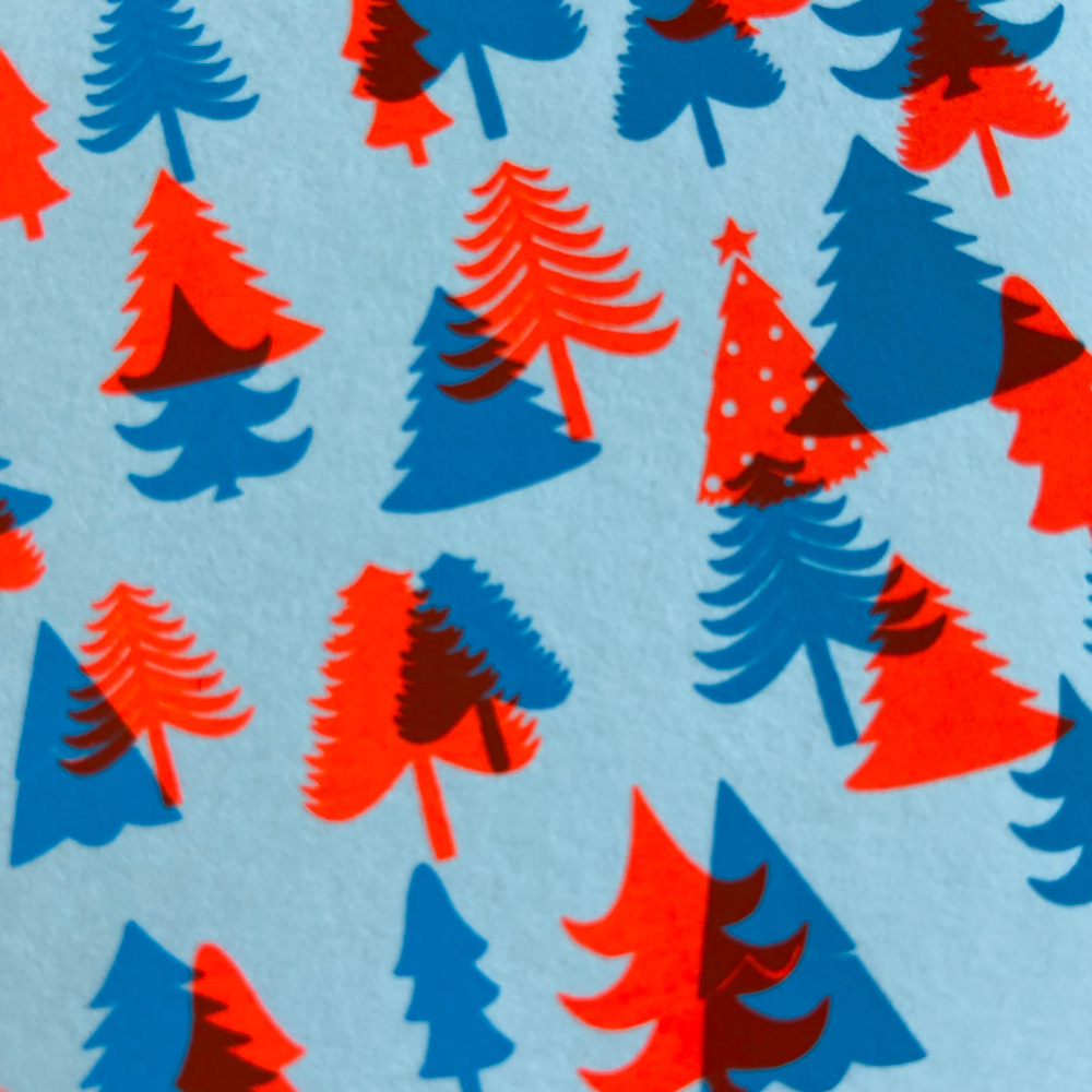 Gezeefdrukte kerstkaart ZOEK DE KERSTBOOM