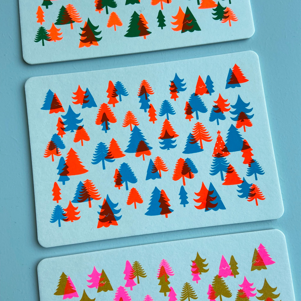 Gezeefdrukte kerstkaart ZOEK DE KERSTBOOM