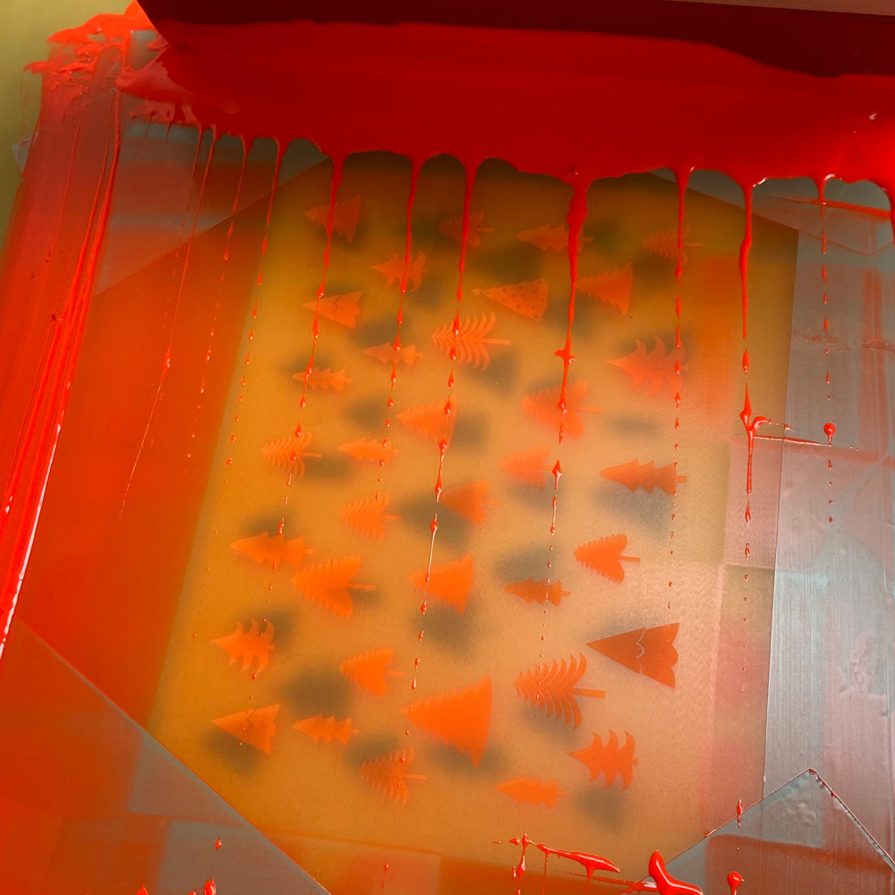 Gezeefdrukte kerstkaart ZOEK DE KERSTBOOM