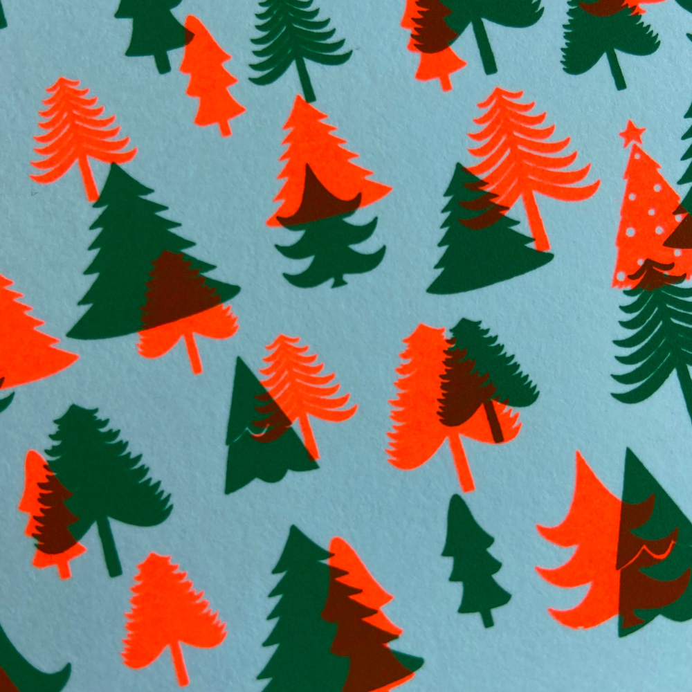 Gezeefdrukte kerstkaart ZOEK DE KERSTBOOM