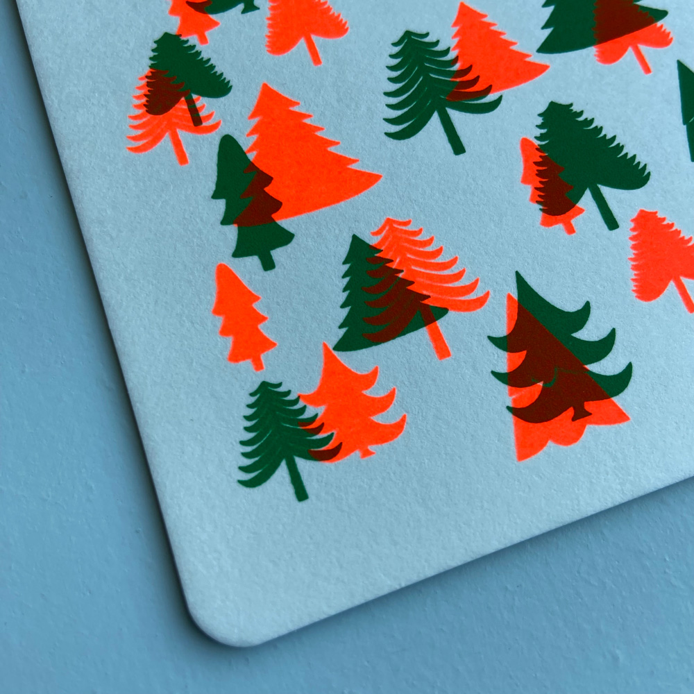 Gezeefdrukte kerstkaart ZOEK DE KERSTBOOM