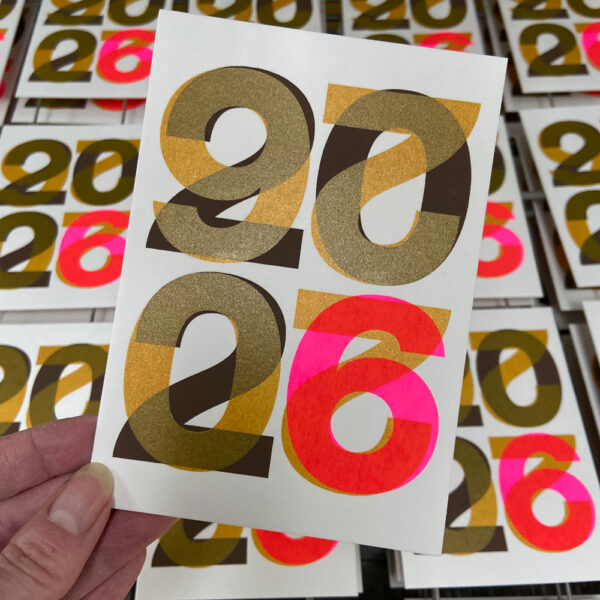 Gezeefdrukte nieuwjaarskaart 2026