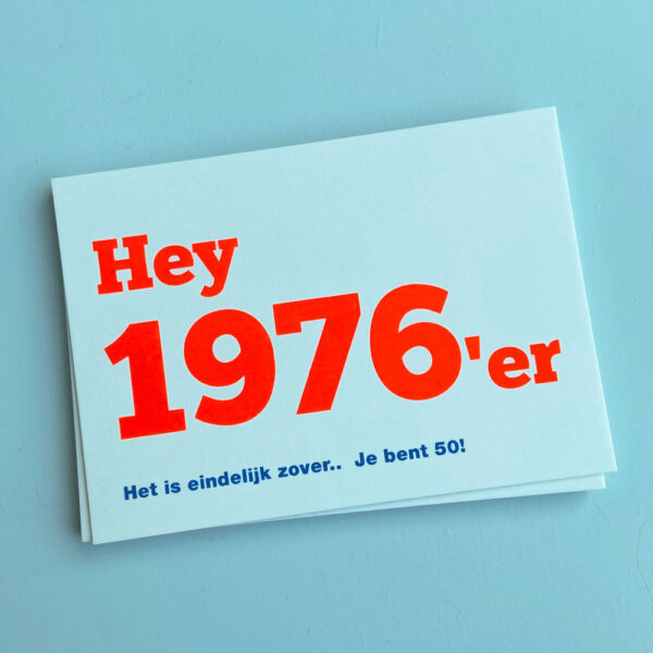 Zeefdruk wenskaart HEY 1976'ER