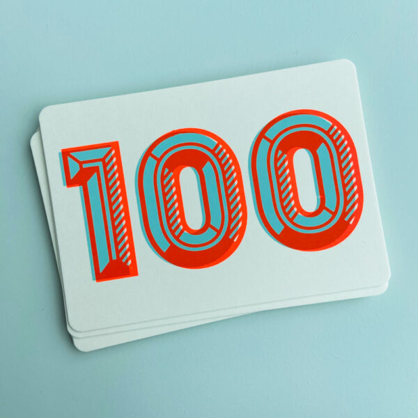 Zeefdruk wenskaart 100 - mint/oranje