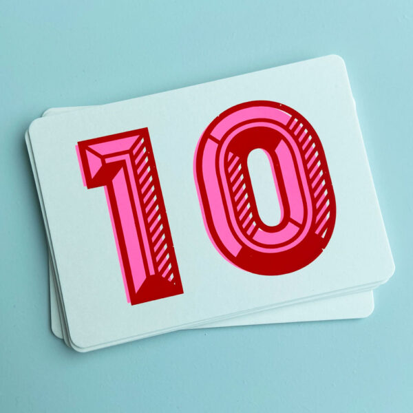 Zeefdruk wenskaart 10 - rood/roze