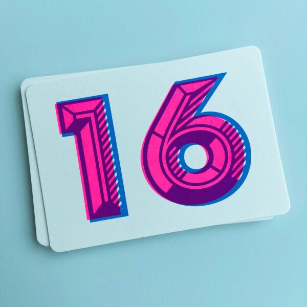 Zeefdruk wenskaart 16 - blauw/roze