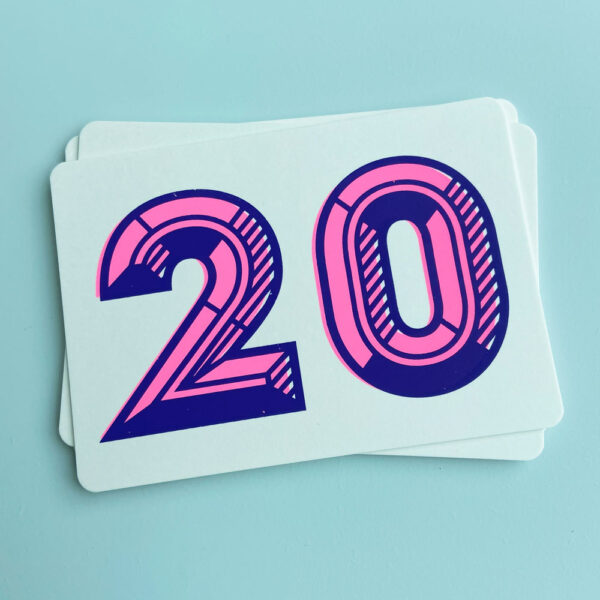 Zeefdruk wenskaart 20 - paars/roze