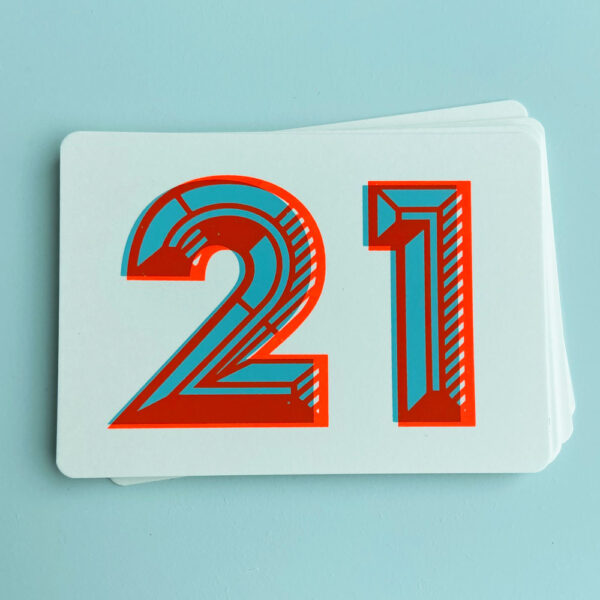 Zeefdruk wenskaart 21 - aqua/oranje
