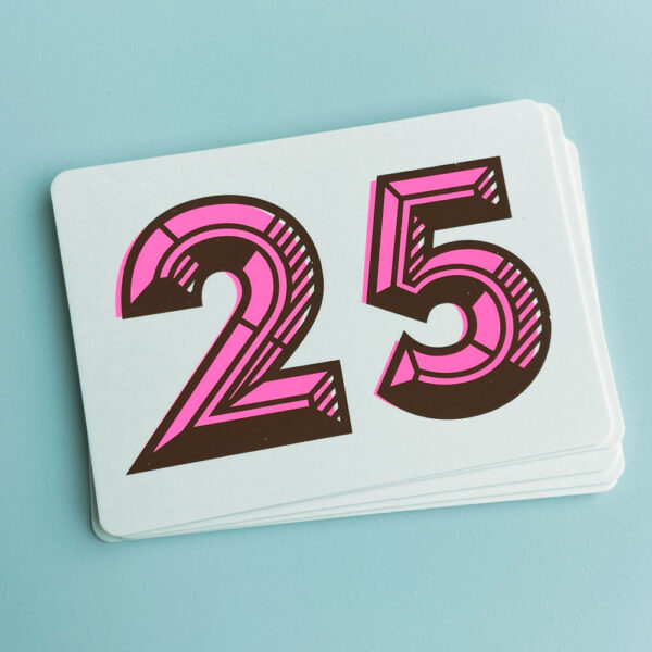 Zeefdruk wenskaart 25 - bruin/roze