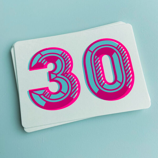 Zeefdruk wenskaart 30 - mint/roze