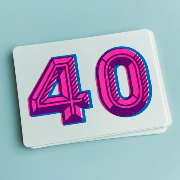 Zeefdruk wenskaart 40 - blauw/roze
