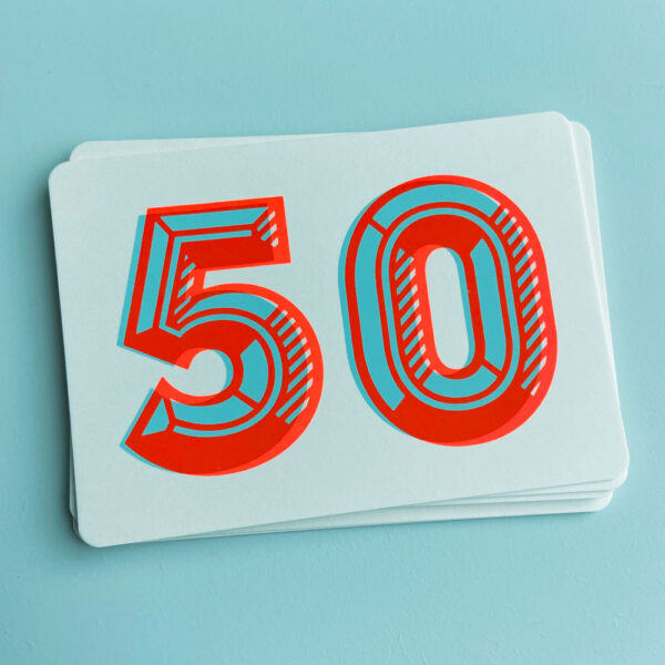 Zeefdruk wenskaart 50 - mint/oranje