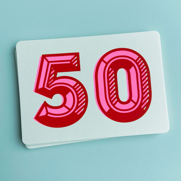 Zeefdruk wenskaart 50 - rood/roze