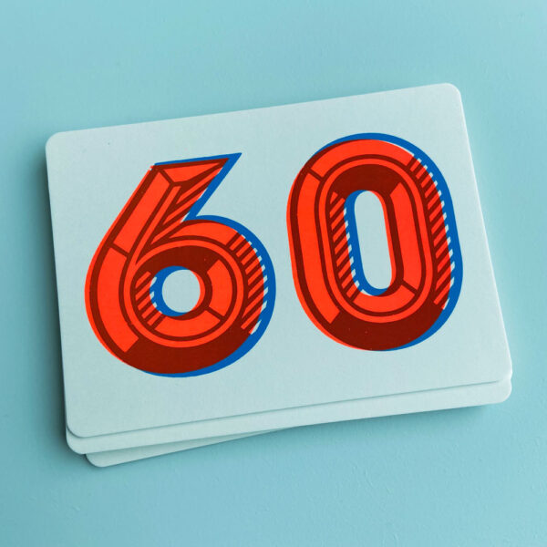 Zeefdruk wenskaart 60 - blauw/oranje