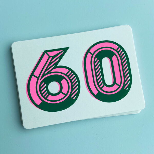 Zeefdruk wenskaart 60 - groen/roze