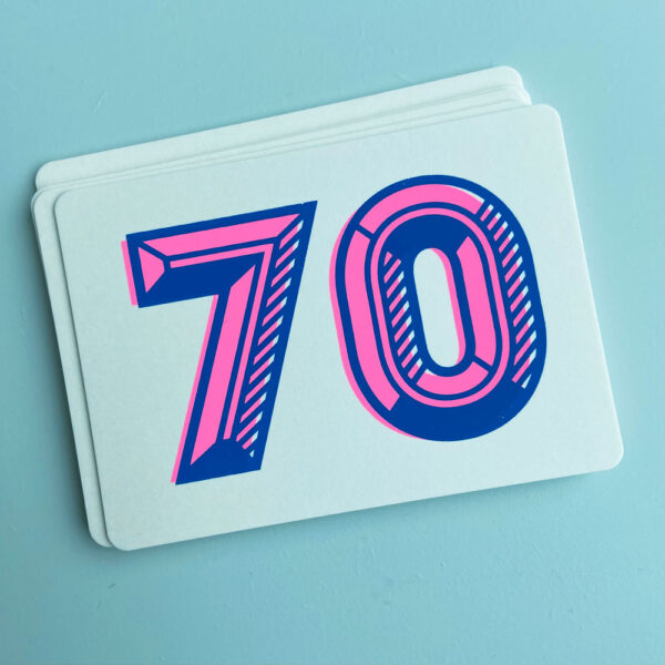 Zeefdruk wenskaart 70 - blauw/roze