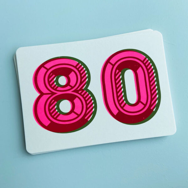 Zeefdruk wenskaart 80 - groen/roze